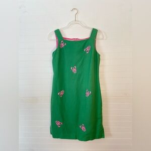 Vintage Maggy London Petites Green Pink Embroidered Lobster Linen Dress Size 6